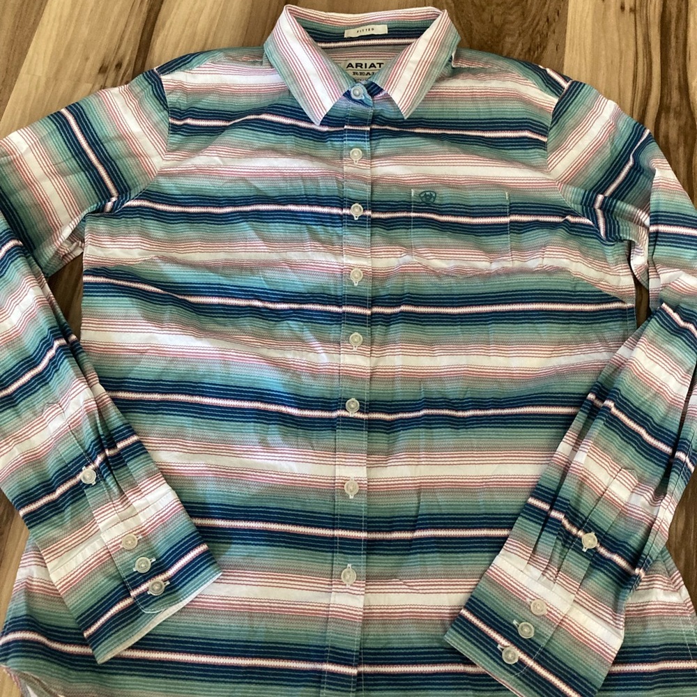 Ariat real Fitted womens striped long sleeve button shirt Large